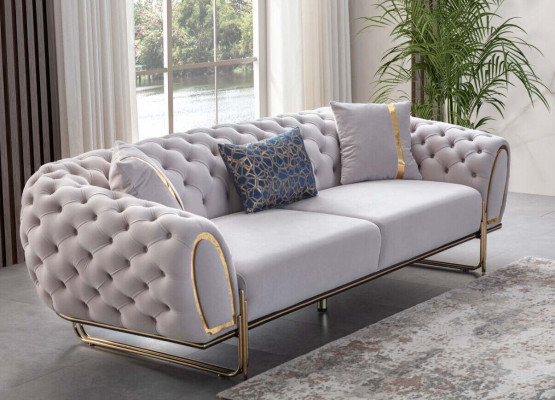 Moderne wäiss Chesterfield Drësëtzer Luxus Edelstahl Polstersofa