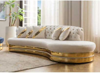 Half-ronn wäiss Chesterfield Canapé Designer 3-Sëtzer Gestofféiert Miwwel Nei