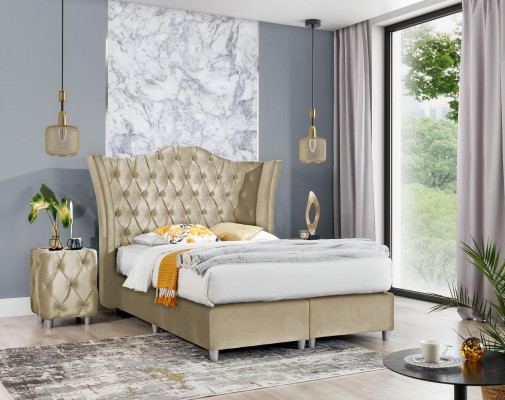 Luxus-Schlofkummer Polsterbett 2x Nuetsdëscher Bett 3stéck Set Design Ariichtung