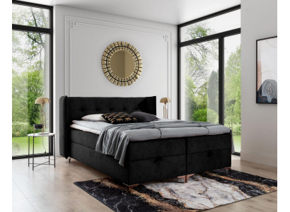 Schlofkummer Designer Miwwelen Duebelbett Holz Polstersëtz Luxus Boxspringbett