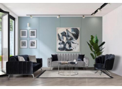 Schwaarz-grouss Edelstahl Canapé Designer Gepolstert Dräsëtzer Fautëuil 3-deel Set