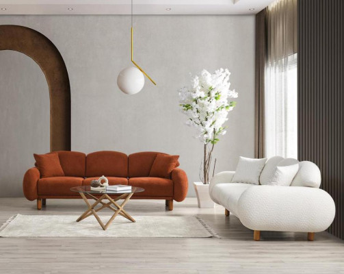 Modern Polstersofa Garnitur Wunnzëmmer Dräisëtzer Wäissen 3-Sëtzer 2-deelech
