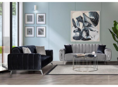 Komplett Edelstol Dräisëtzer Modern Stoffsofa Polstercouch 2-Deeler