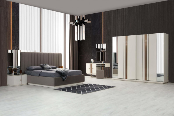 Modern Schlofzëmmer-Set Luxus Bett Kleederschaf Schminktisch 5 Stéck