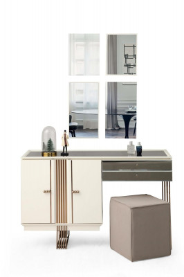 Modern Schlofzëmmer Set Bett 2x Nopeschdëscher Kleederschaf Schmincktisch