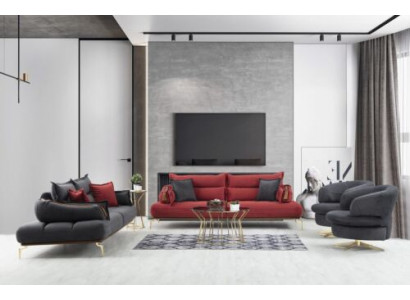 Designer Canapé-Set 3+3+1+1 Sëtz Perfekt Wunnzëmmer Set vun 4tlg nei