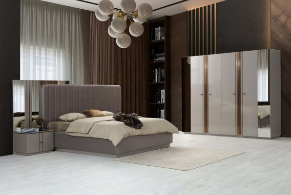 Perfekte Schlofzëmmer Set aus Bett+2x Nuetsdëscher+Kleederaschaf 4tlg.