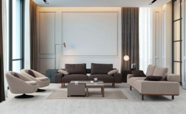 Wunnzëmmer Komplett Sofa Garnitur Dräisëtzer Fotell LuxusCoffeestafel 5-Deel.