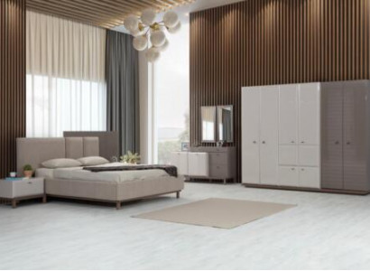 Beige exklusiv Schlofkummer Garnitur, Duebelbett, Nuetskonsolen, Schaf.