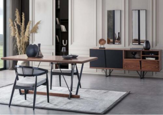 Iesseck Iesszëmmer Iessdësch Set 2tlg Anrichte Iesszëmmerdësch Brong Holz