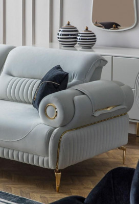 Couch Garnitur Dräisëtzer Fauteuil Couch Gepolstert Sofa Stoffsofa Blo 3tlg