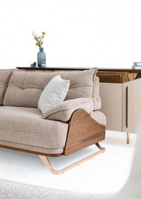 Zëtzergarnitur Dräisëtzer Fauteuil Sofa Polstersofa Stoffsëff Beige 3tlg