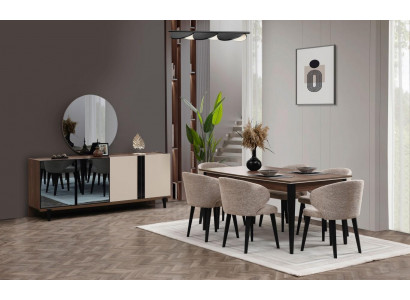 Iesswonkel Iessgrupp Iesssall Iessdësch Still Säitebriet Set 8 Deeler Braun