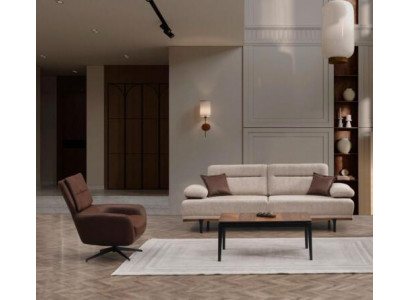 Sofa-Set Stoffsofa Drësëtzeger Fauteuil Canapé Beige 2-Deeler Polstersofa