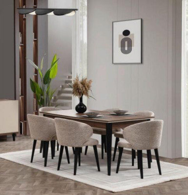 Iessgrupp Holz Iesseck Iesszëmmer Iessdësch Still Set 7tlg Brong Dësch