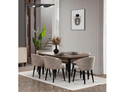 Iessgrupp Holz Iesseck Iesszëmmer Iessdësch Still Set 7tlg Brong Dësch