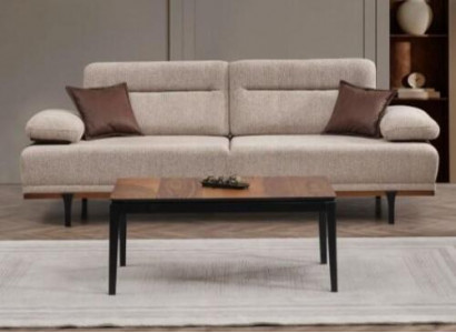 Stoffcouch Dräisëtzer Sofa 3 Sëtzer Canapé Polstersofa Beige Modern