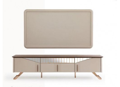 Wunnzëmmer TV Ständer Wandpanel RTV Lowboard Sideboard Holz Beige