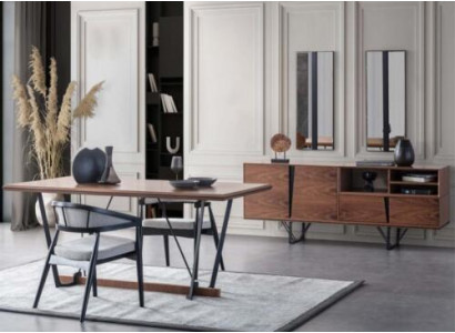 Grupp Iesszëmmer Esstisch Set 2tlg Anrichte Iesszëmmerdësch Brong Holz