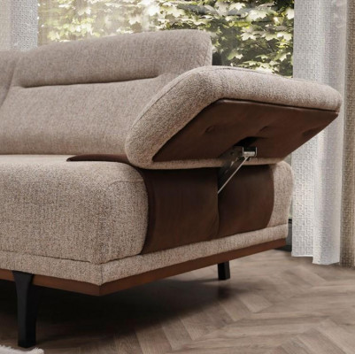Komplett Stoff Canapé Dräisëtzer Fotell Couch Beige 3tlg Polstersofa Set