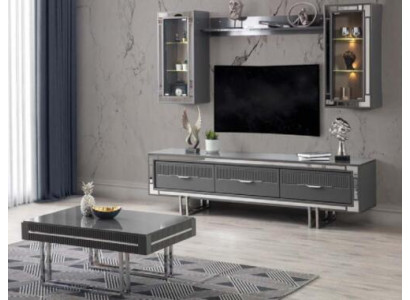 Wunnwand TV Stännerschreif, Couchtisch, RTV Lowboard, Gro Set, 3 Stéck