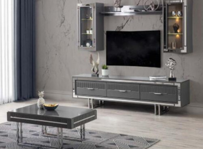 Wunnwand TV Stännerschreif, Couchtisch, RTV Lowboard, Gro Set, 3 Stéck
