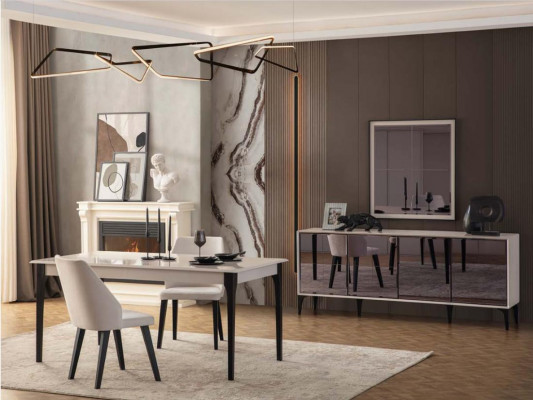 Garnitur Iessdësch 2tlg Anrichte Iesszëmmertisch Holz Wäiss Kommode