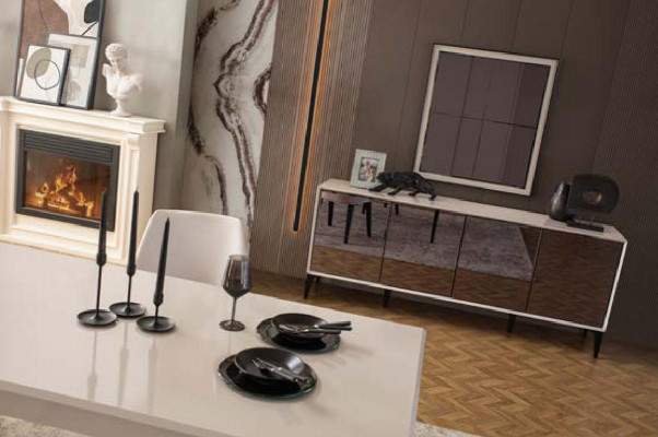 Garnitur Iessdësch 2tlg Anrichte Iesszëmmertisch Holz Wäiss Kommode