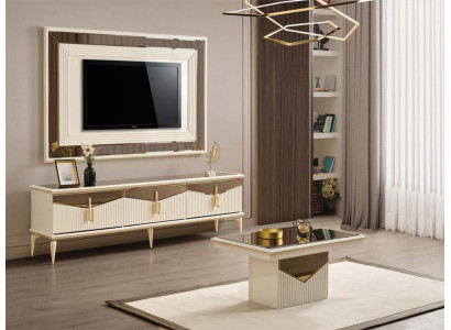 Luxus Wunnwand TV-Ständer Wandpanel Wunnzëmmer RTV Lowboard Gold