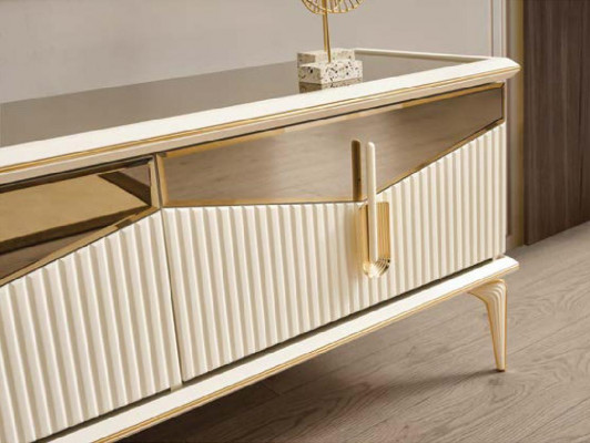 Luxus Wunnwand TV-Ständer Wandpanel Wunnzëmmer RTV Lowboard Gold