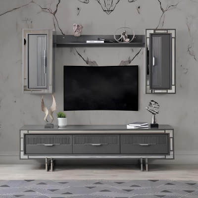 Wunnwand TV Stännerschreif, Couchtisch, RTV Lowboard, Gro Set, 3 Stéck