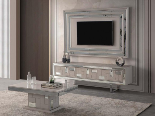 Wunnwand Sideboard TV-Stänner Wandpaneel Wäiss RTV Lowboard Modern