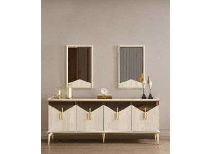 Luxus Sideboard Anrichte Schaf Kommode Holzschaf Holz Beige Gold