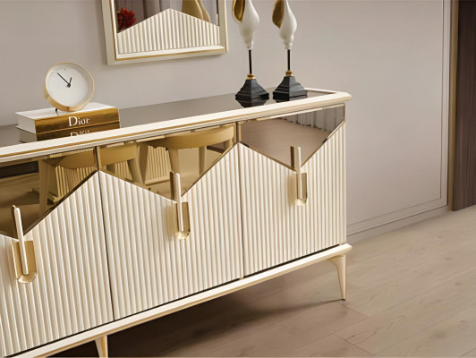 Luxus Sideboard Anrichte Schaf Kommode Holzschaf Holz Beige Gold