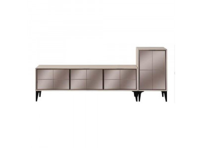 Säitestéck TV Stand RTV Lowboard Wäiss Holz Dësch Miwwel Wunnzëmmer