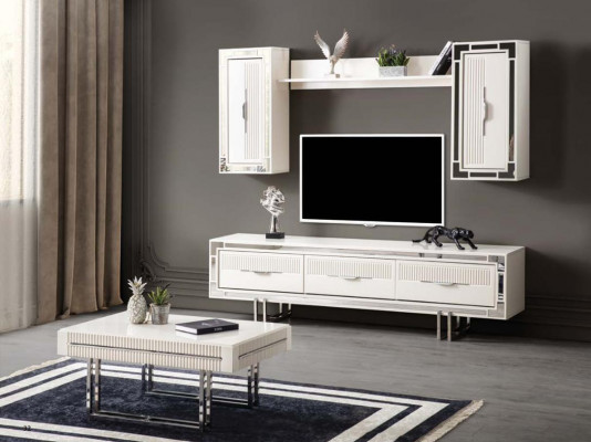 Sideboard TV Ständer Wandpanel Wäiss RTV Lowboard Modern Wunnwand