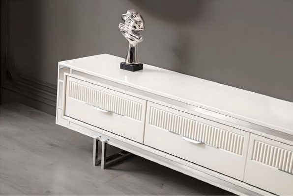 Sideboard TV Ständer Wandpanel Wäiss RTV Lowboard Modern Wunnwand