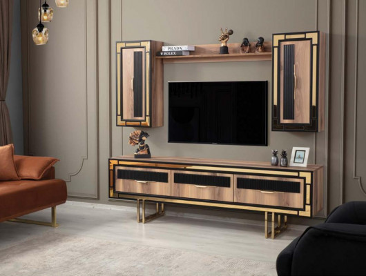 Wunnzëmmer Sideboard TV Stänner RTV Lowboard Wunnwand Holz Brong Miwwelen