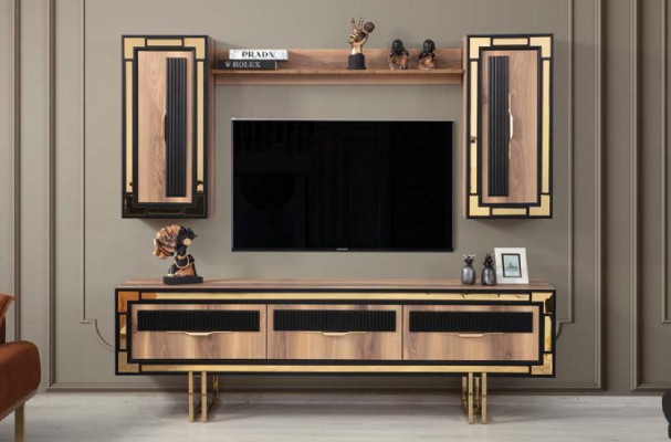Wunnzëmmer Sideboard TV Stänner RTV Lowboard Wunnwand Holz Brong Miwwelen