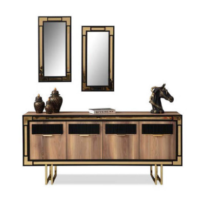 Iesszëmmermiwwel Iessdësch Braun 2-deeleg Sideboard Iesszëmmerdësch Holz Dësch