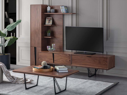 Canapé Dësch Kaffisdësch Sofa Dësch Niewendësch Holz Brong Holzdësch