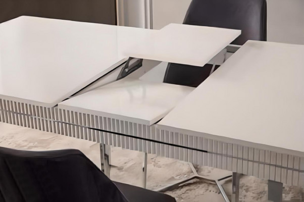 Modernen Iesszëmmerdësch Iessdësch Dësch Iesszëmmer Auszéiher Holz Wäiss