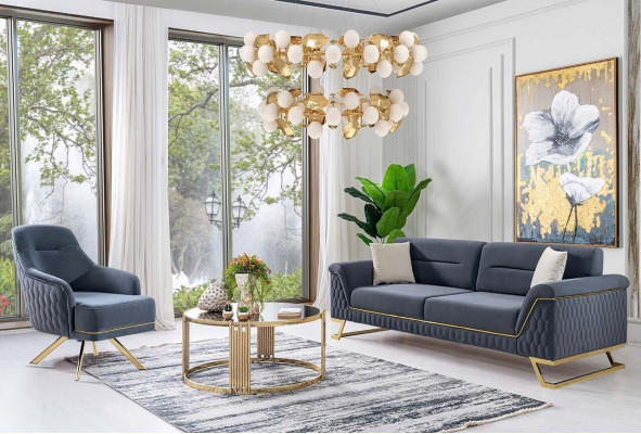 Blo Wunnzëmmer Sëtzgrupp Designer Ecksofa Luxus Moderne Fausstuhl