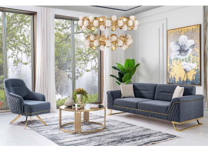 Blo Wunnzëmmer Sëtzgrupp Designer Ecksofa Luxus Moderne Fausstuhl