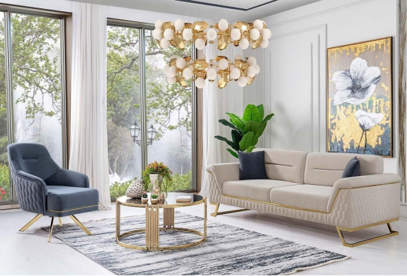 Wunnzëmmer 3-Sëtzer Designer Sessell Luxus Polster Textil Garnitur