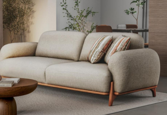 Braun-Wäiss Sofagarnitur Stilvoll 2x Këssen 3-Sëtzer Wunnzëmmer Couch