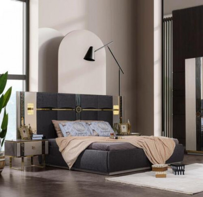Doppelbett Komplett-Schlofzëmmerméiwele Bett Nuetsdëscher Gro 3-Delg.