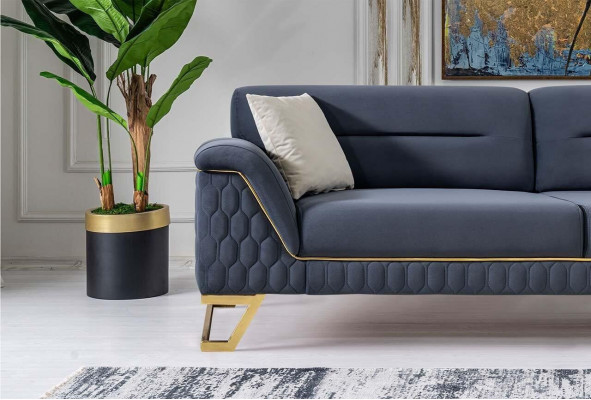 Blo Wunnzëmmer Sëtzgrupp Designer Ecksofa Luxus Moderne Fausstuhl