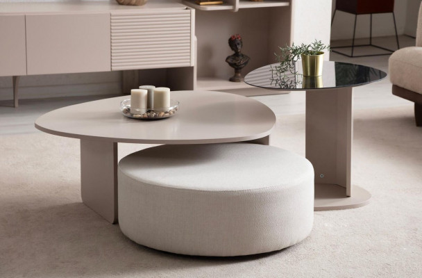 Komplett Wunnzëmmer Garnitur 3-Sëtzer Dësch Hocker Fauteuil 5tlg