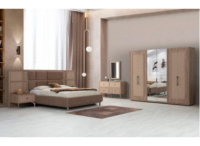 Béisz-Schlofzëmmer-Set Polsterbett 2x Nuetsdëscher Schminckdësch Schaf